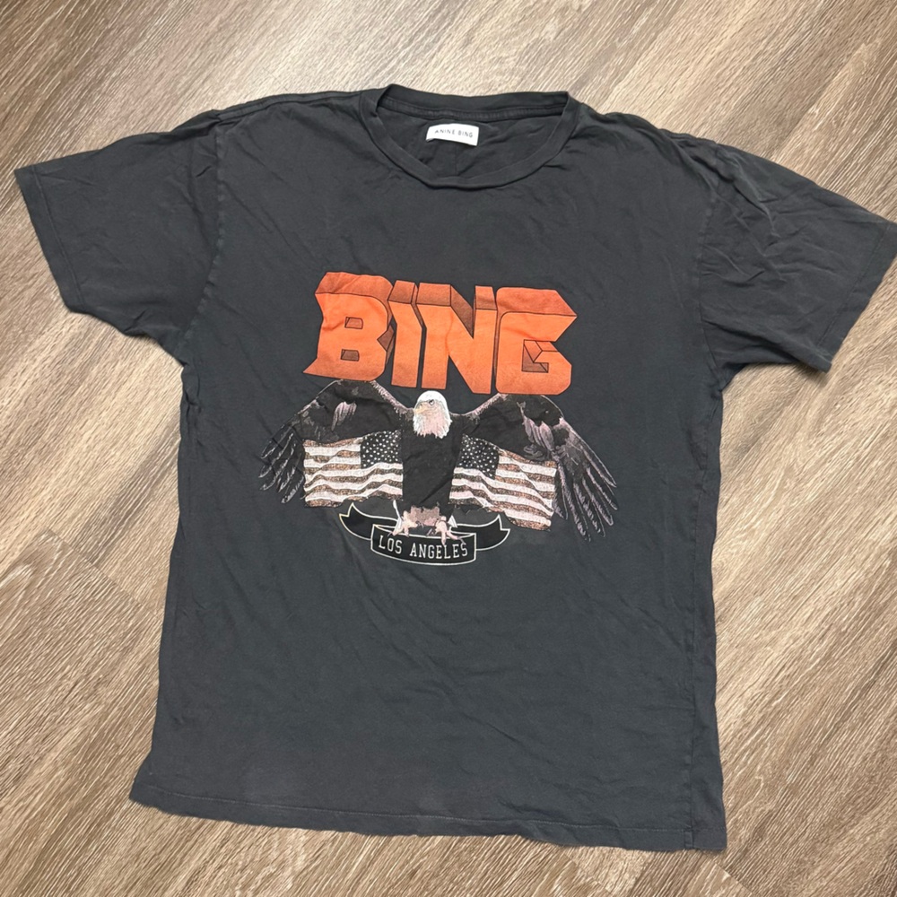 Anine Bing Black Tee with Orange Graphic
